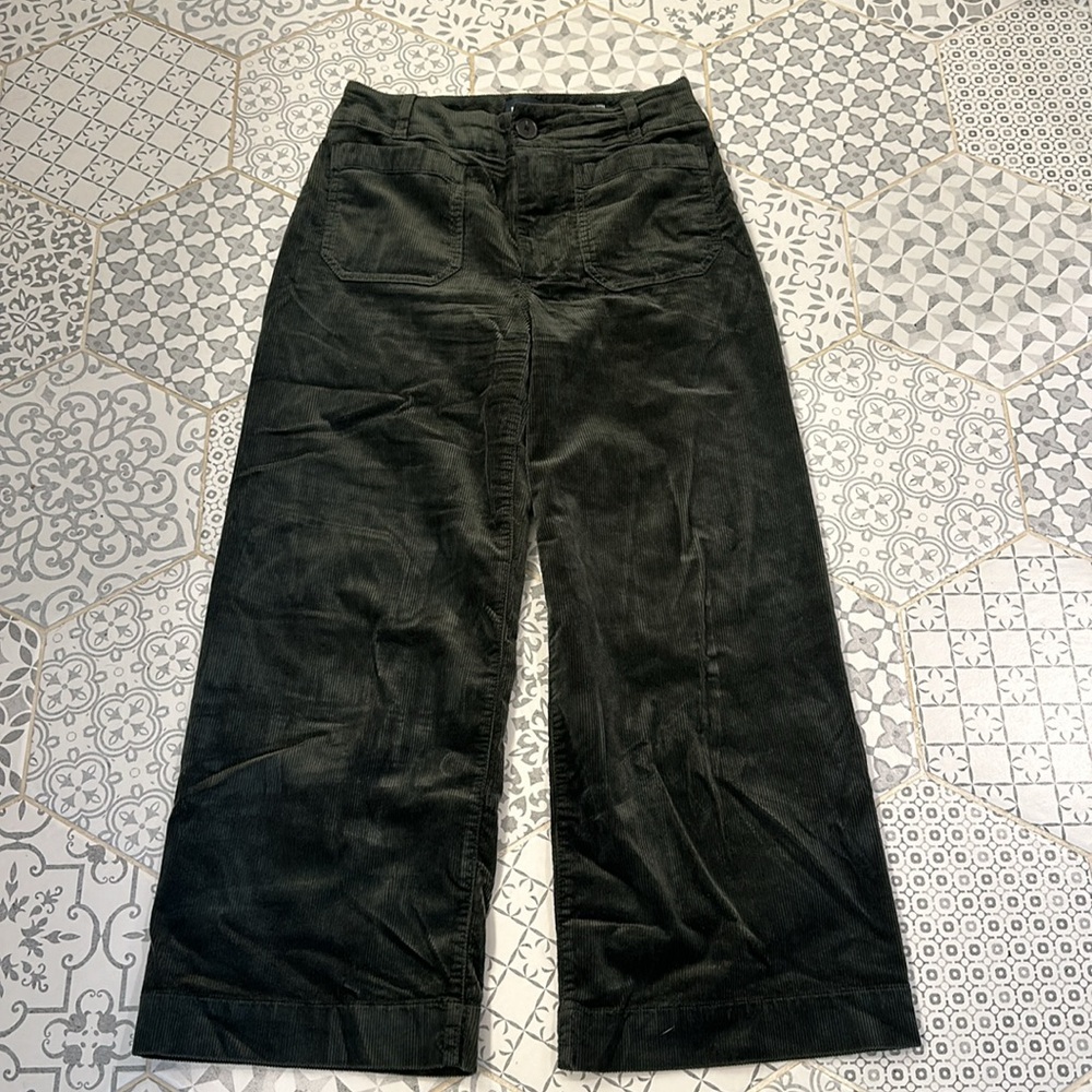 Anthropologie Maeve The Colette Cord Wide Leg 28 DARK GREEN